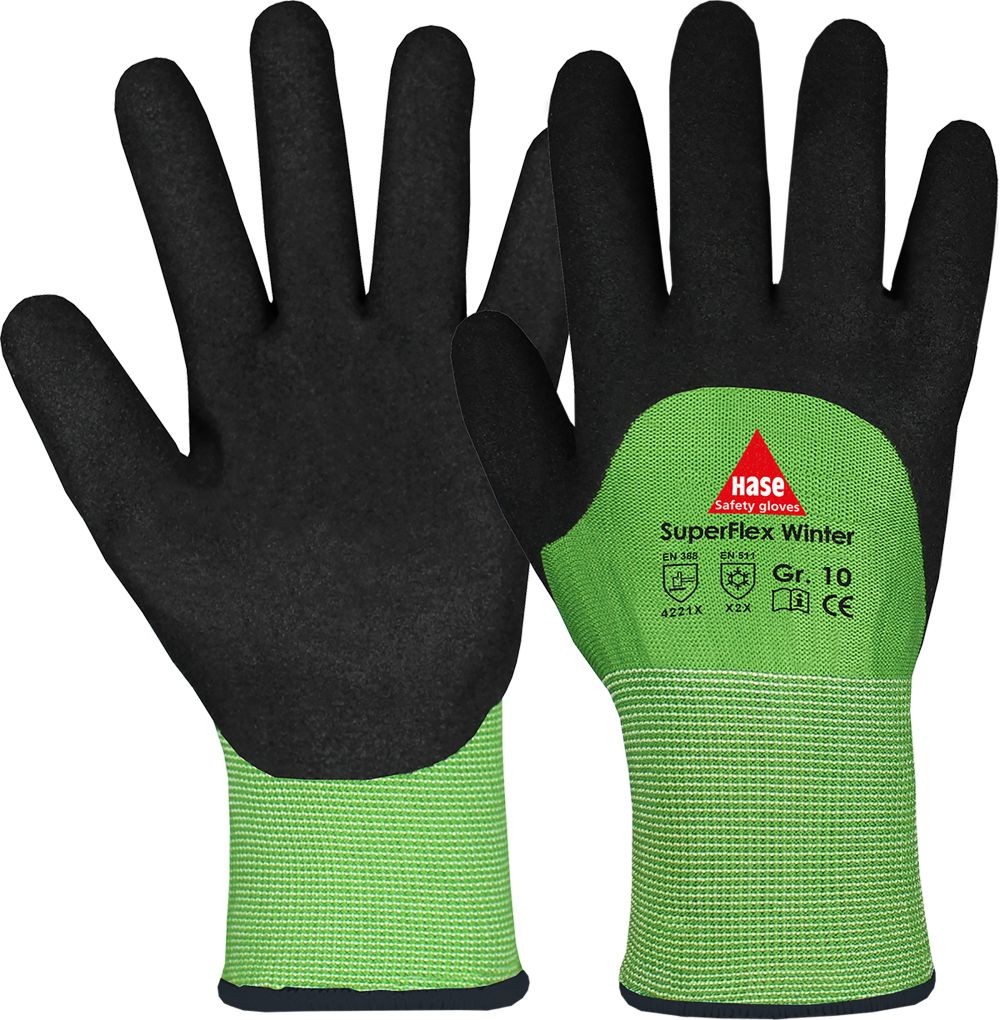 SUPERFLEX WINTER Winter/Kälte-Arbeitshandschuh Kat II grün/schwarz Gr.  8