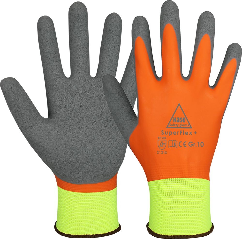 SUPERFLEX THERMO+ Winter/Kälte-Arbeitshandschuh Kat II neon-gelb/orange/grau Gr. 10 -wasserfest-