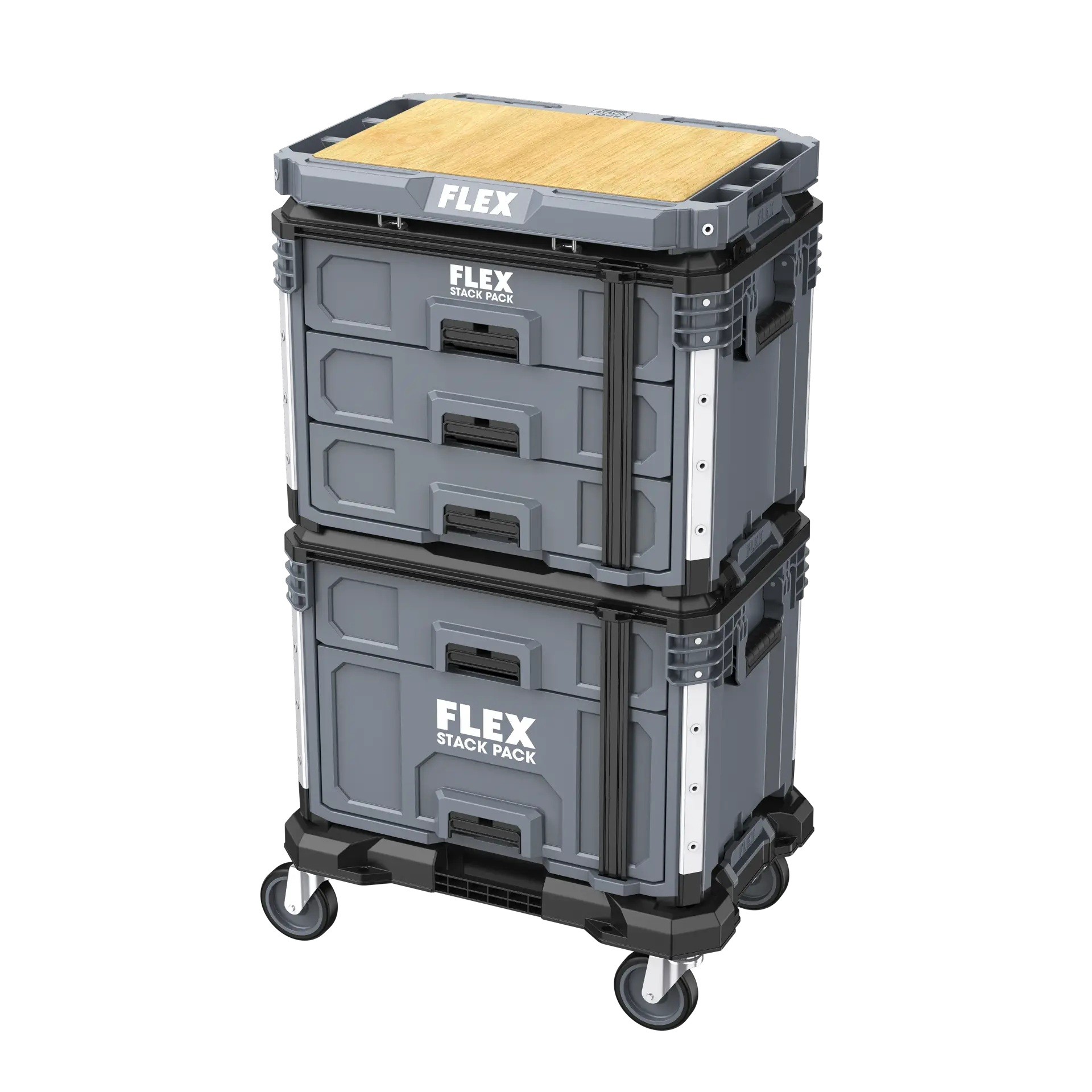 Flex TK-L SP SET-1 Transportkofferset 2 - Rollwagen inkl. 3 + 2 Schubladenboxen und Arbeitsplatte 