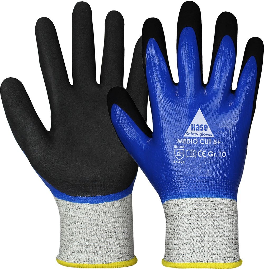 MEDIO CUT 5+ Schnittschutz-Arbeitshandschuh Kat II blau/schwarz Gr. 08