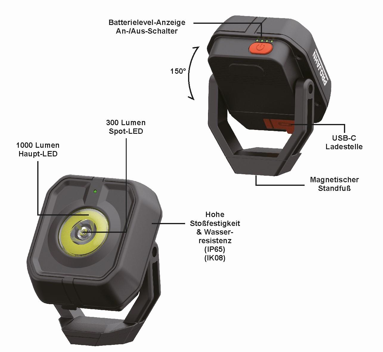 POWER-LED Akku Hand-Arbeitslampe PJ-HL1300