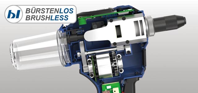 Rivdom eBZ 1 Akku-Blindnietgerät mit 2 Akkus 20V (2,0 Ah), Schnellladegerät (220V/50-60HZ) in L-Boxx