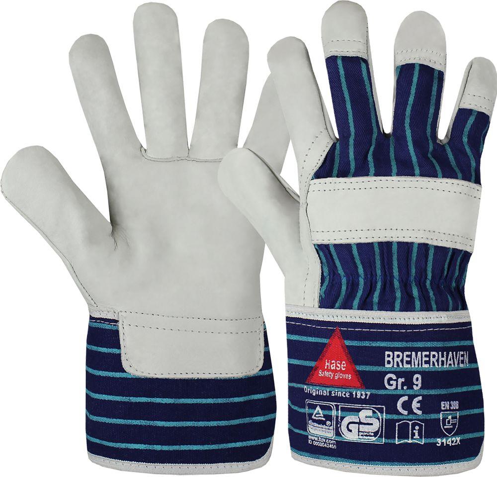 BREMERHAVEN Leder-Arbeitshandschuh Kat II natur/blau