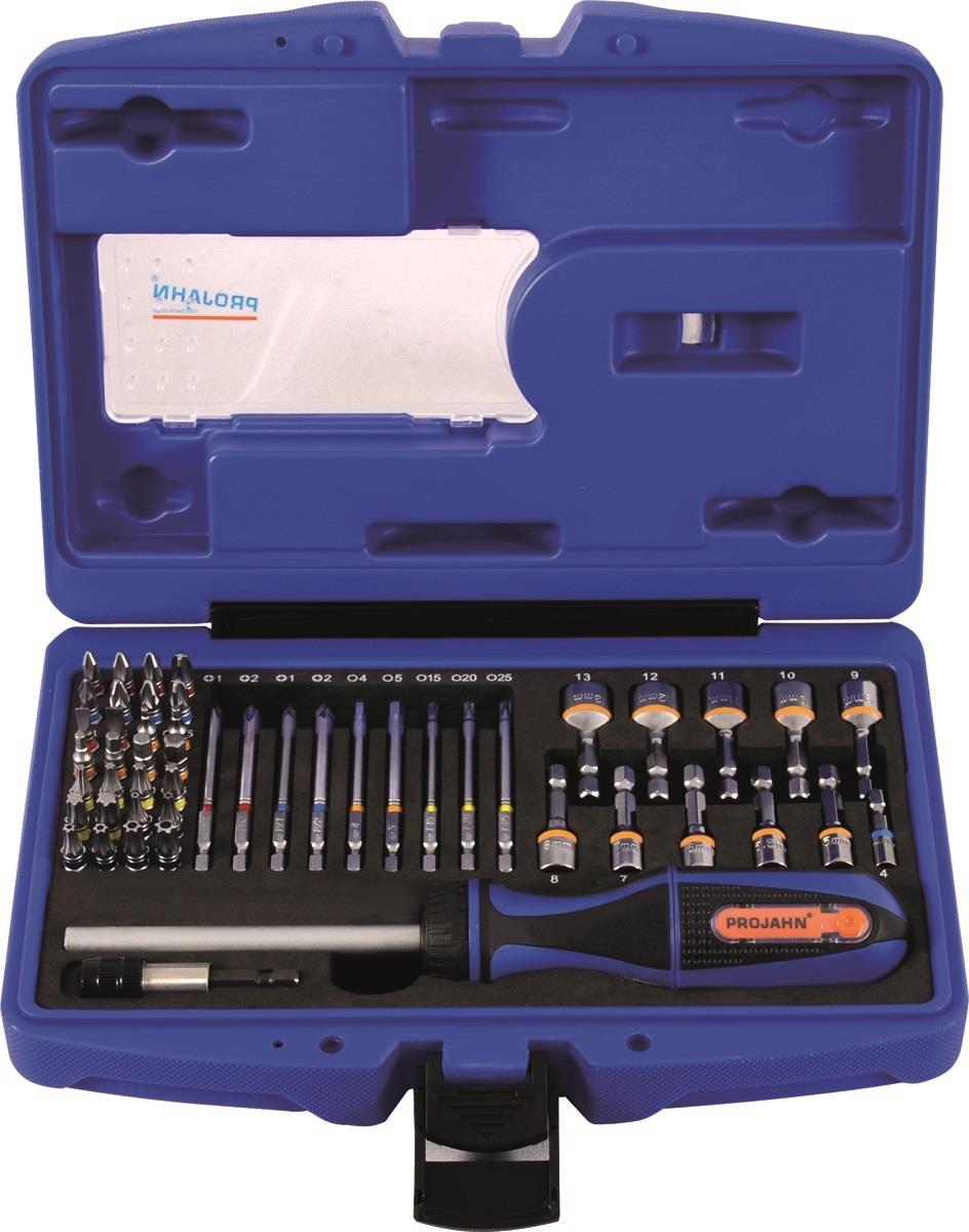 Bit Box mit markierten Bits 60tlg inkl. Ratschenschraubendreher mit Bitfach 6,3 (1/4")