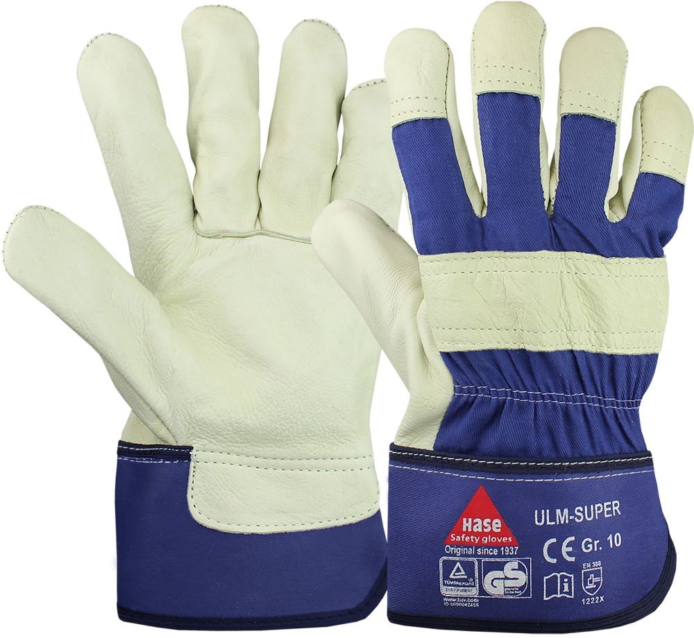 ULM SUPER Leder-Arbeitshandschuh Kat II natur/blau Gr. 08