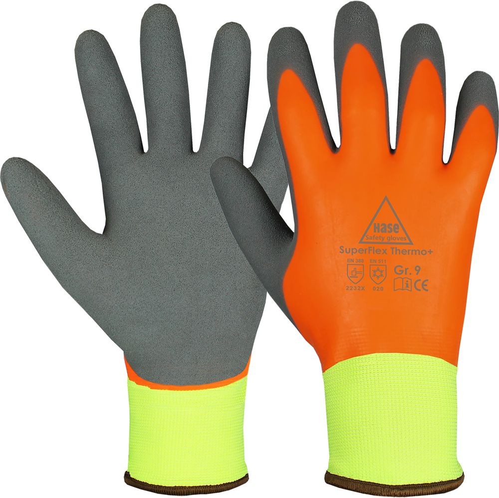 SUPERFLEX THERMO+ Winter/Kälte-Arbeitshandschuh Kat II neon-gelb/orange/grau Gr. 10 -wasserfest-